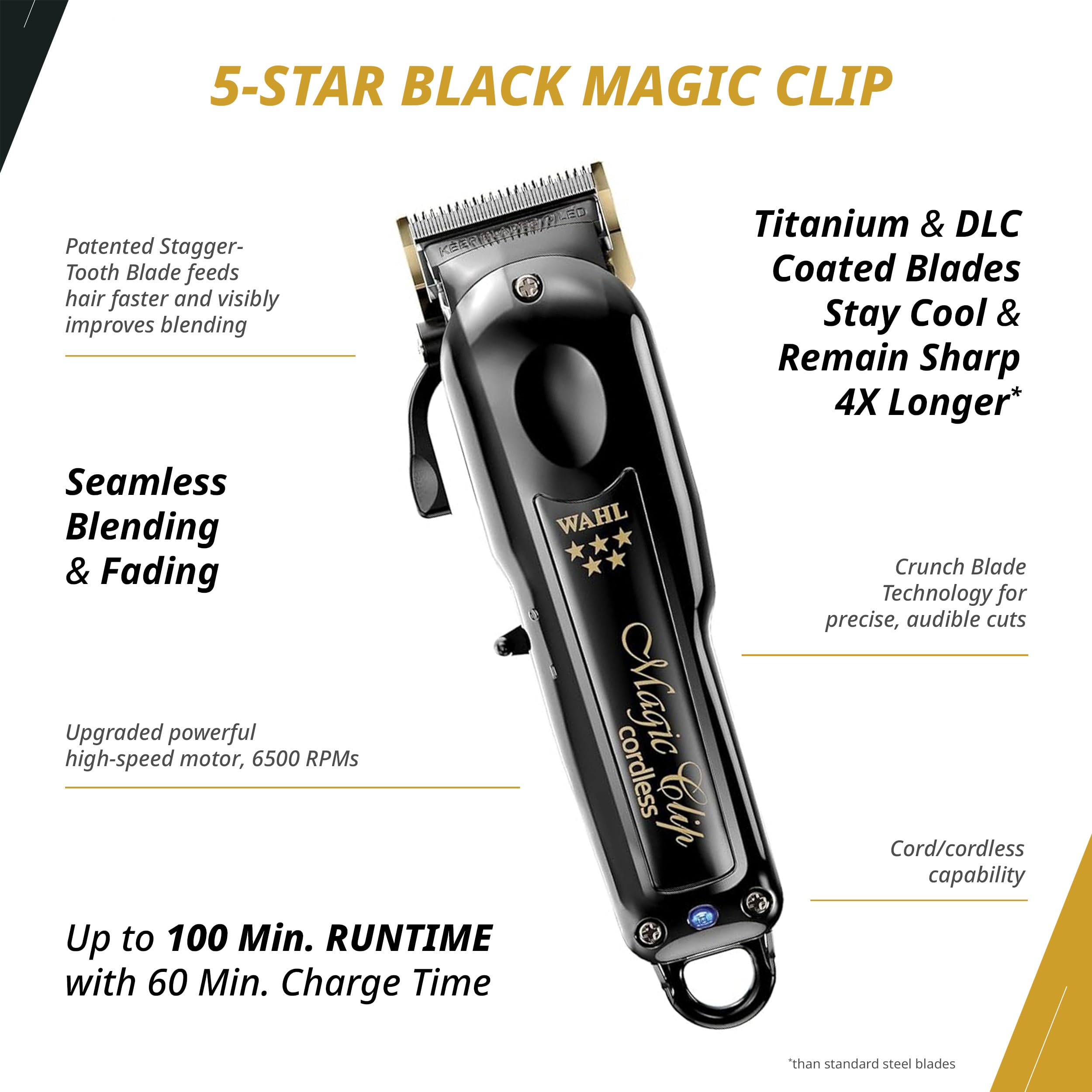 Wahl Detailer Li zero-gap T-Wide blade detail for accurate trimming.