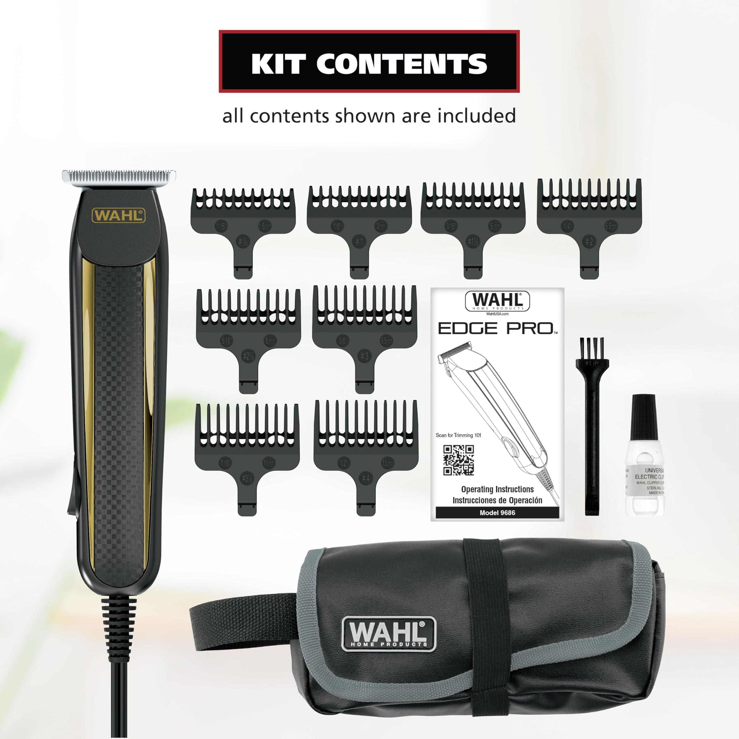Wahl Edge Pro with 8 guide combs for versatile trims.