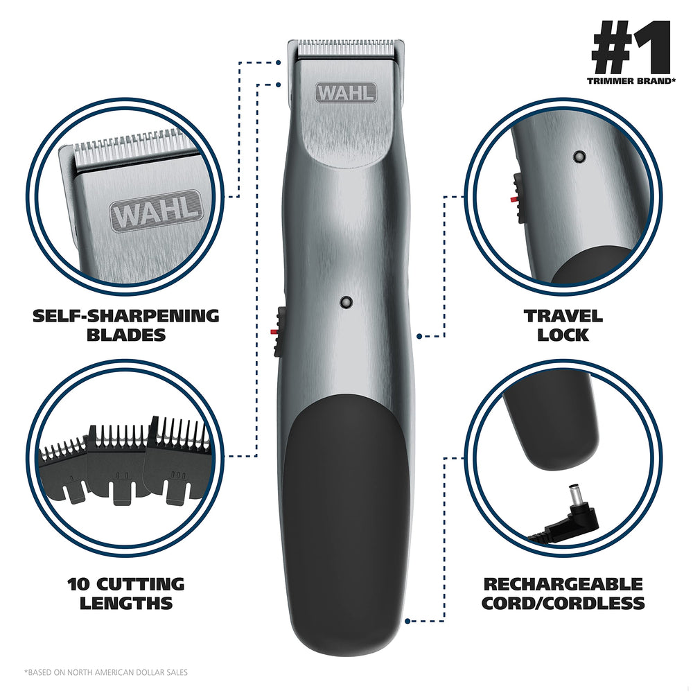 Wahl Groomsman beard trimmer side view highlighting ergonomic handle