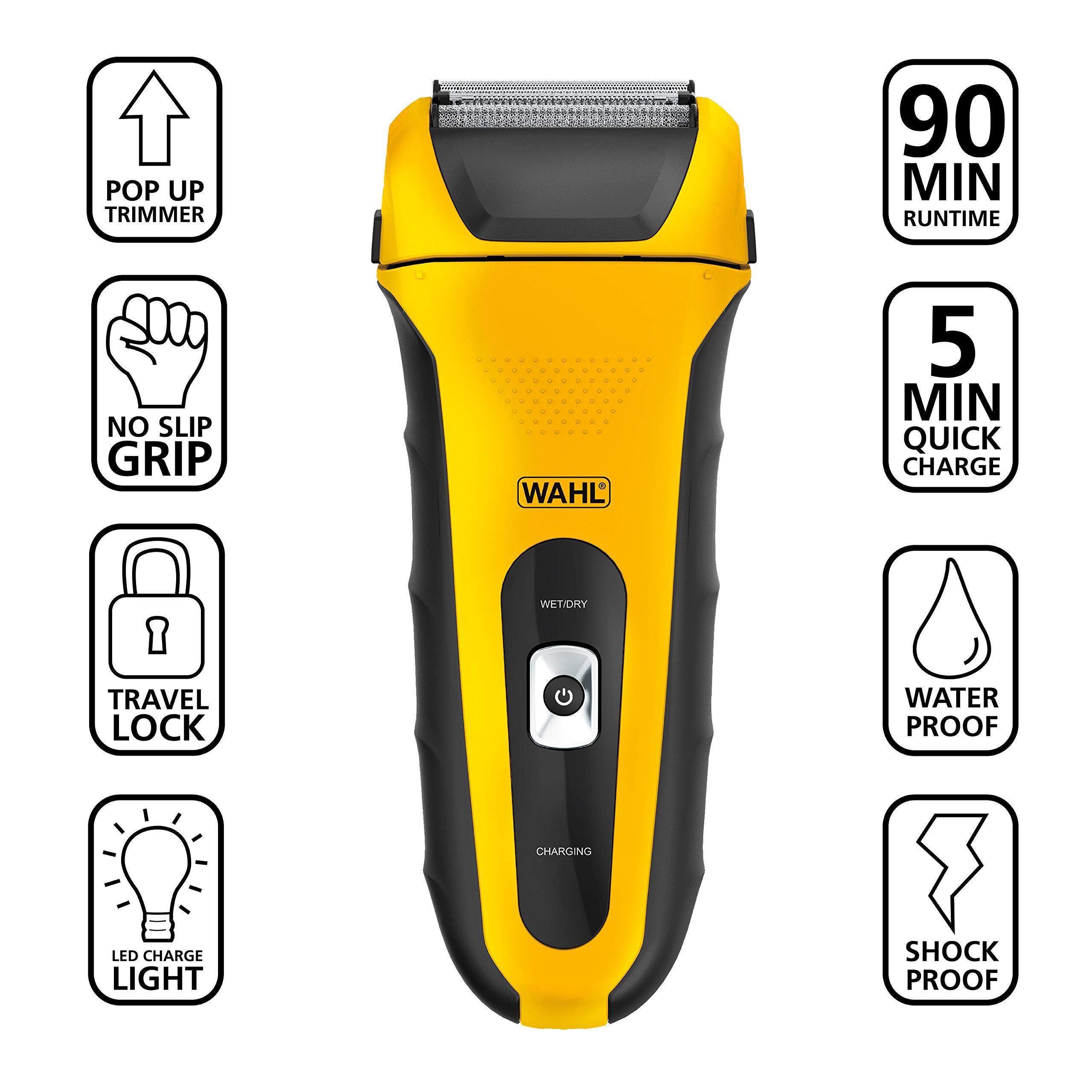 Wahl LifeProof foil shaver side view showing pivoting head for comfortable reach.