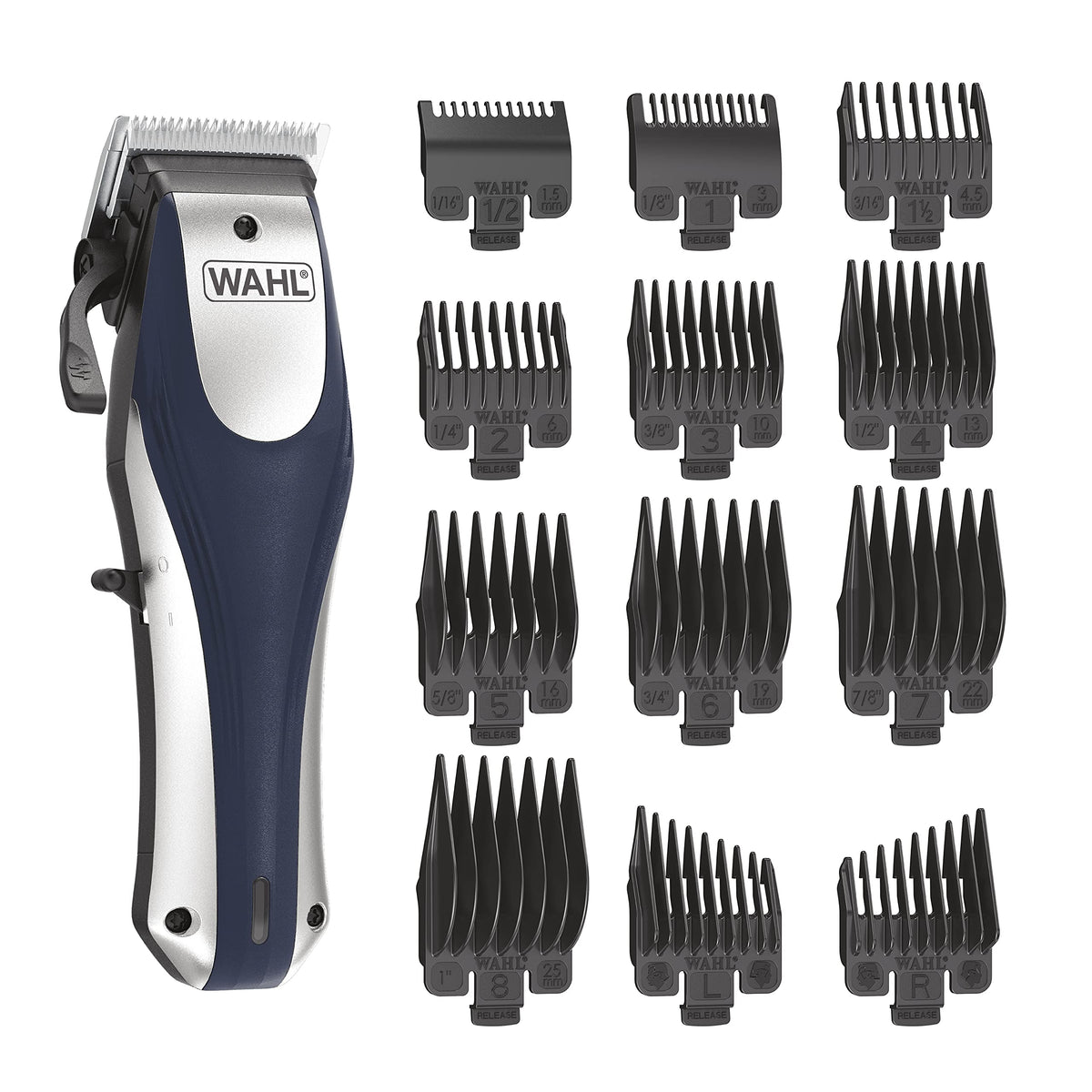 Wahl Lithium Ion Pro clipper on charging dock demonstrates cordless convenience for home grooming.