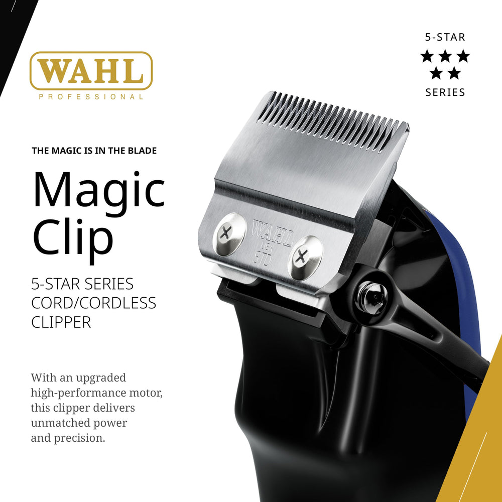 Close-up of stagger-tooth blade on Wahl Magic Clip for texture.