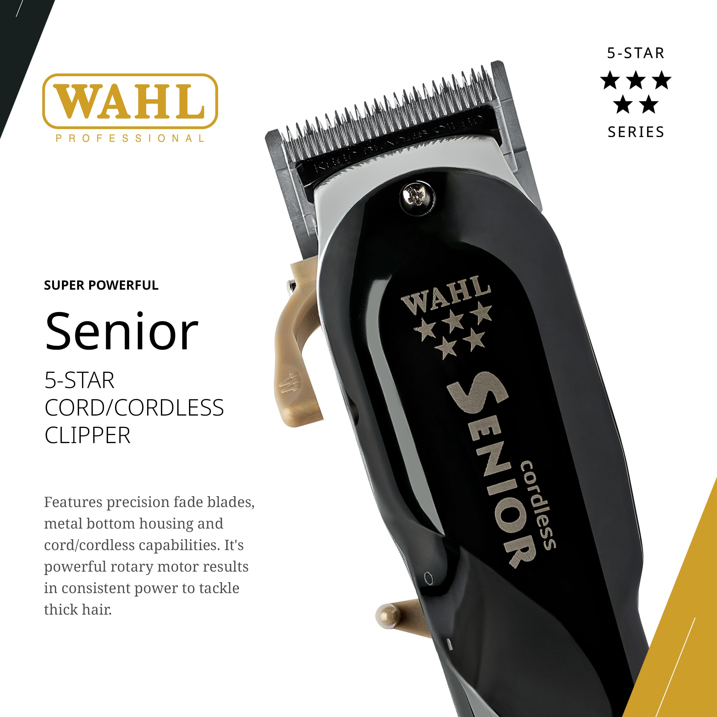Wahl Professional 5-Star Cordless Senior Clipper — blade close-up reveals 2191 blades with zero-overlap for precise lines.