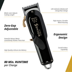 Wahl Professional 5-Star Cordless Senior Clipper — zero-overlap blades for crisp edge work.