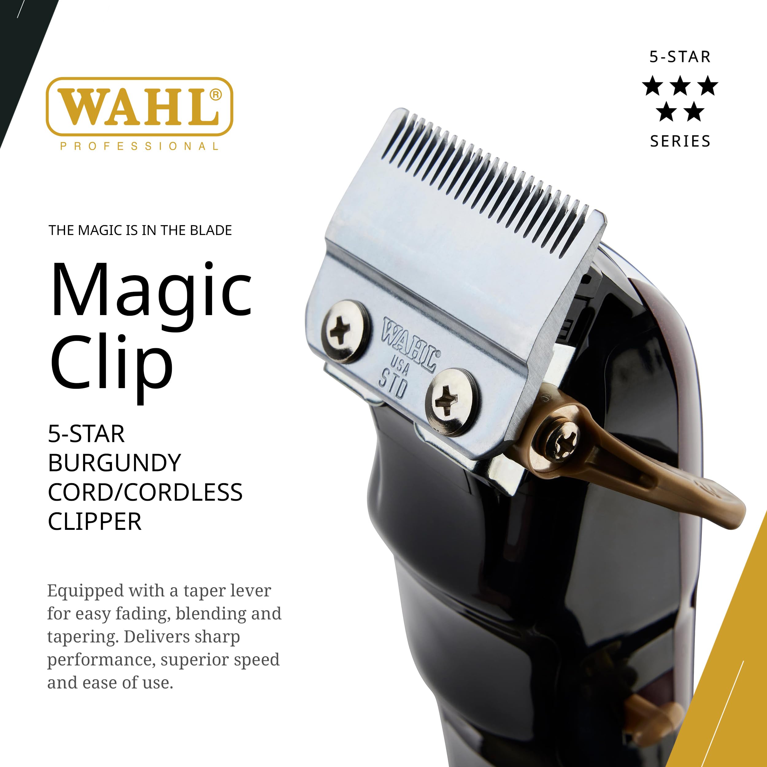 Wahl Magic Clip cordless design enables flexible barbering without cords.