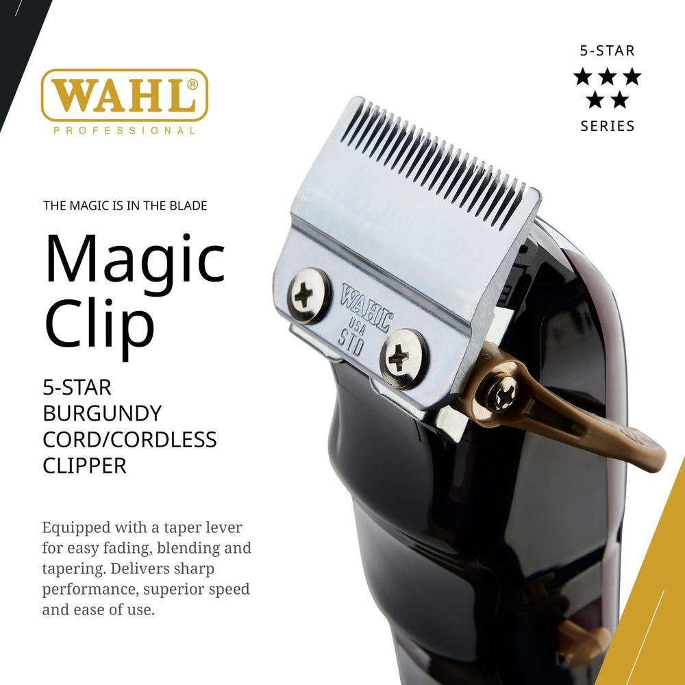 Wahl Magic Clip cordless design enables flexible barbering without cords.