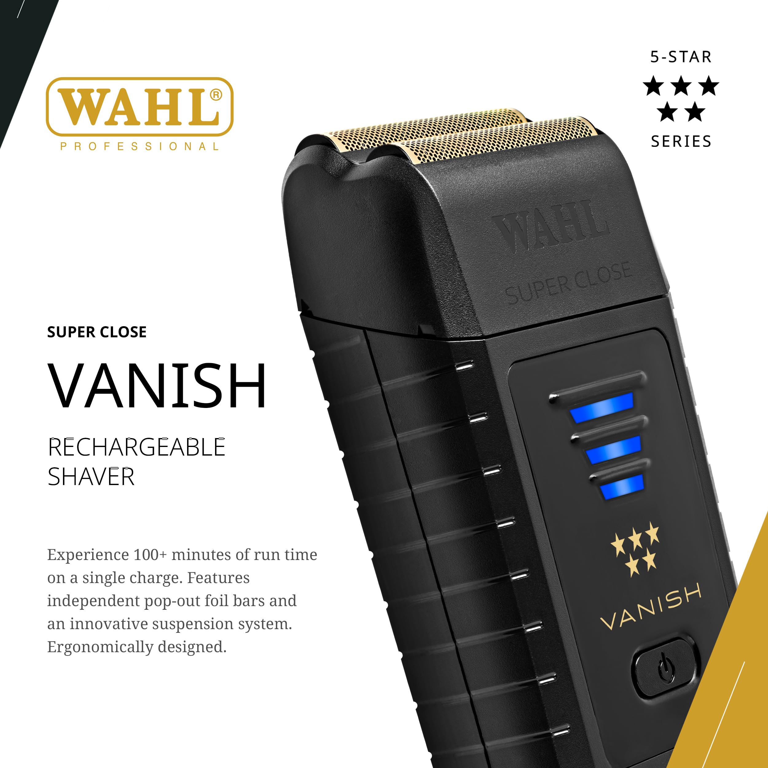 Independent suspension on the Wahl Vanish Shaver for smoother shaving.