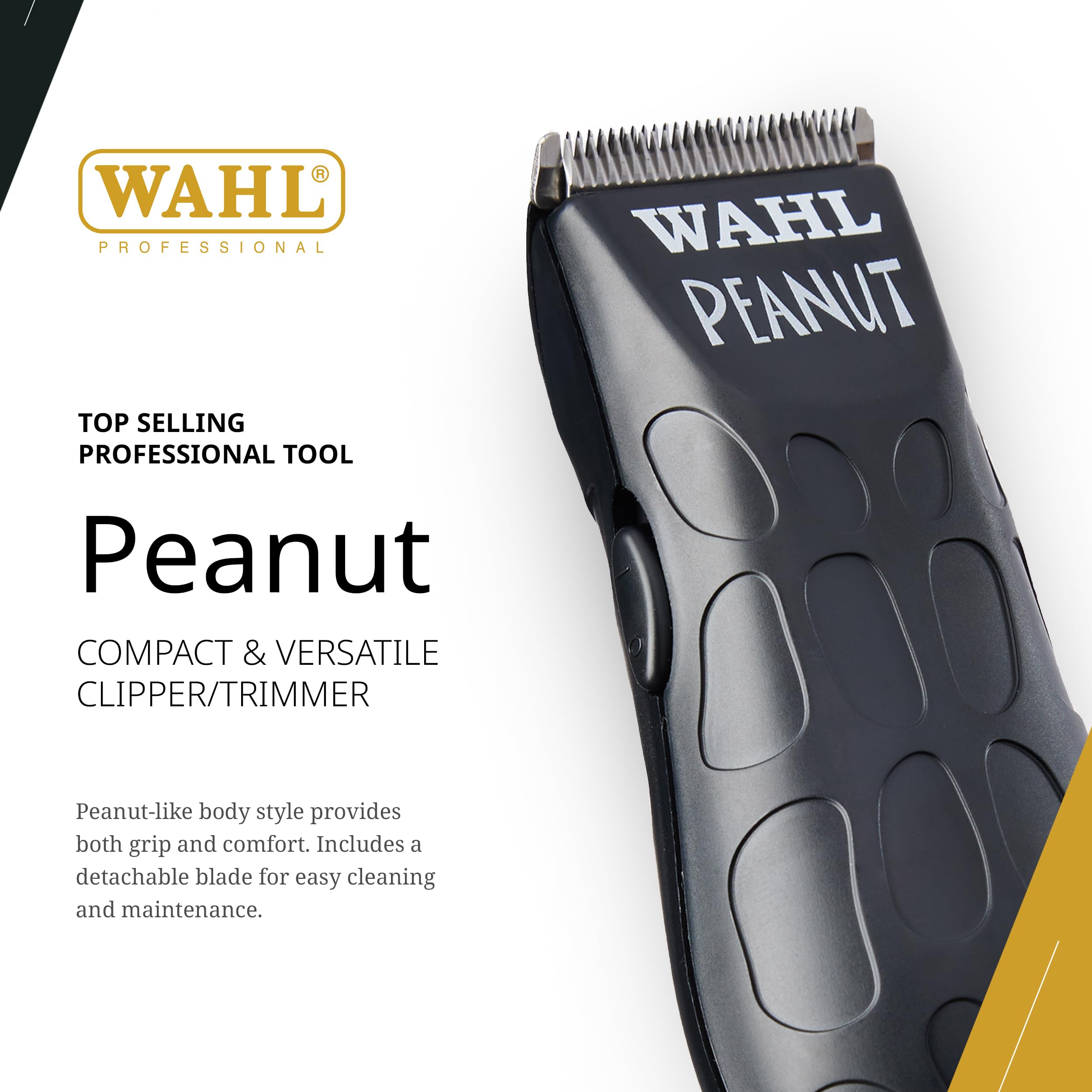 Wahl Professional Black Peanut Trimmer with rotary motor delivers consistent clipping power.