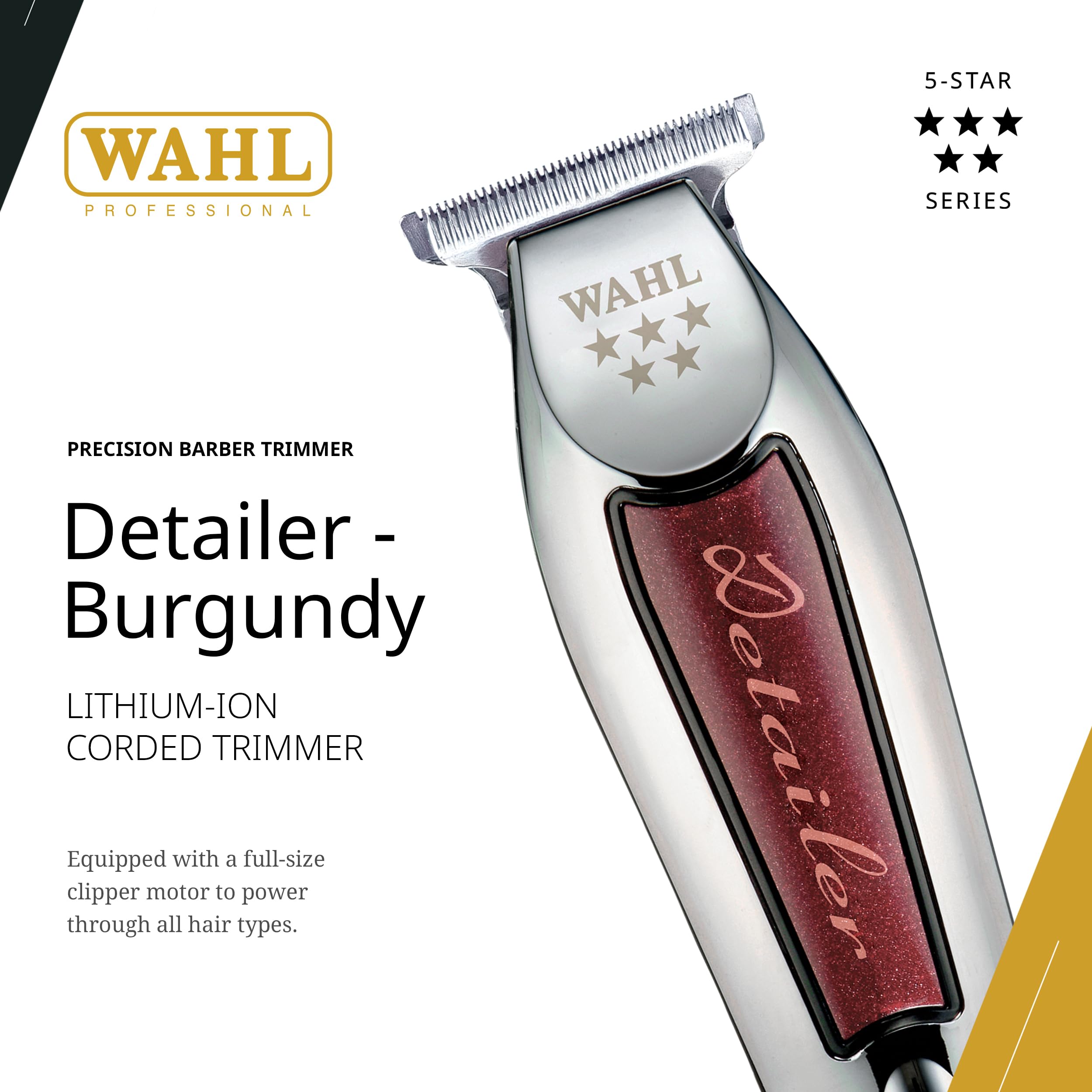 Wahl Professional Detailer Trimmer Burgundy close-up of the adjustable T-blade for precision.