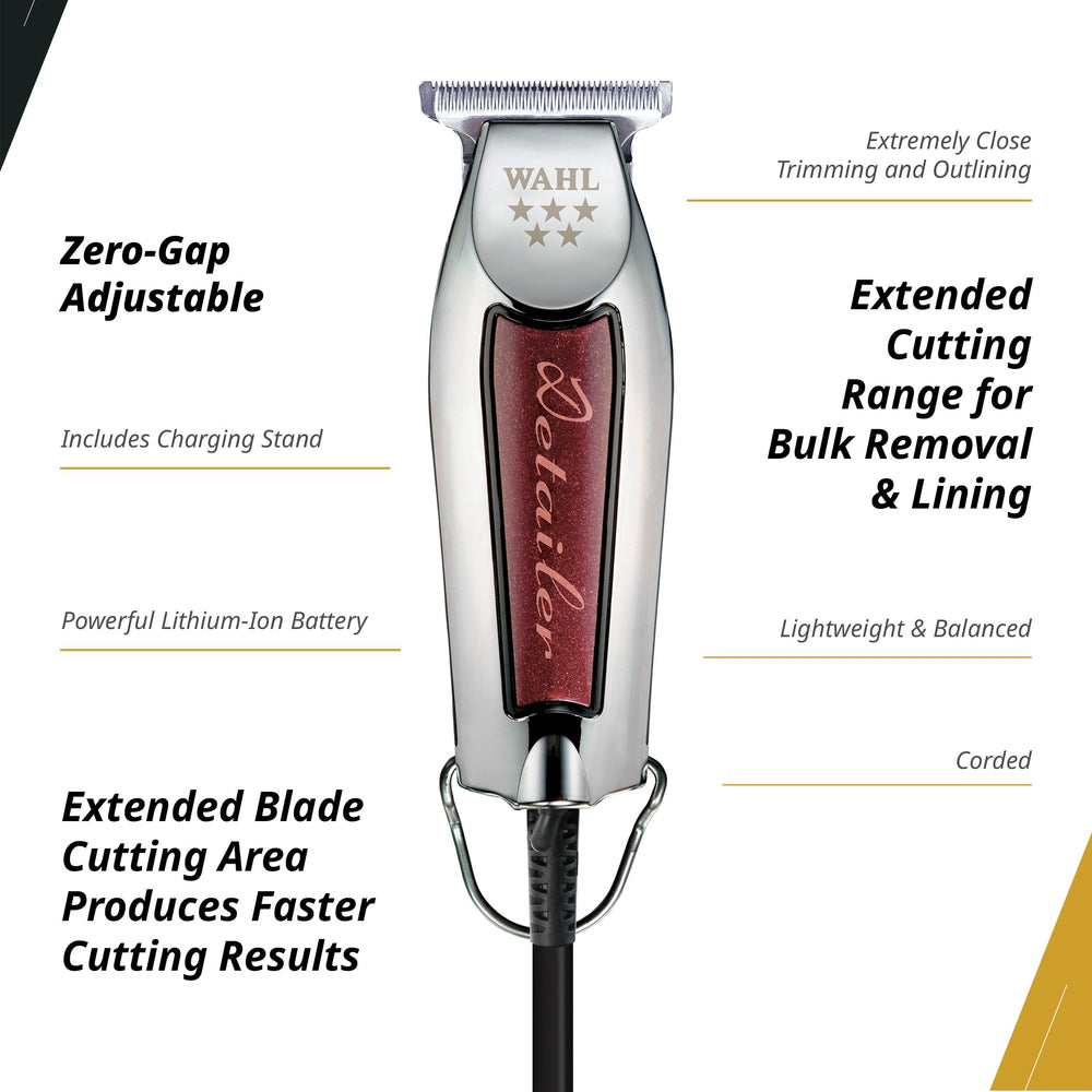Wahl Professional Detailer Trimmer Burgundy kit shot showing included accessories.