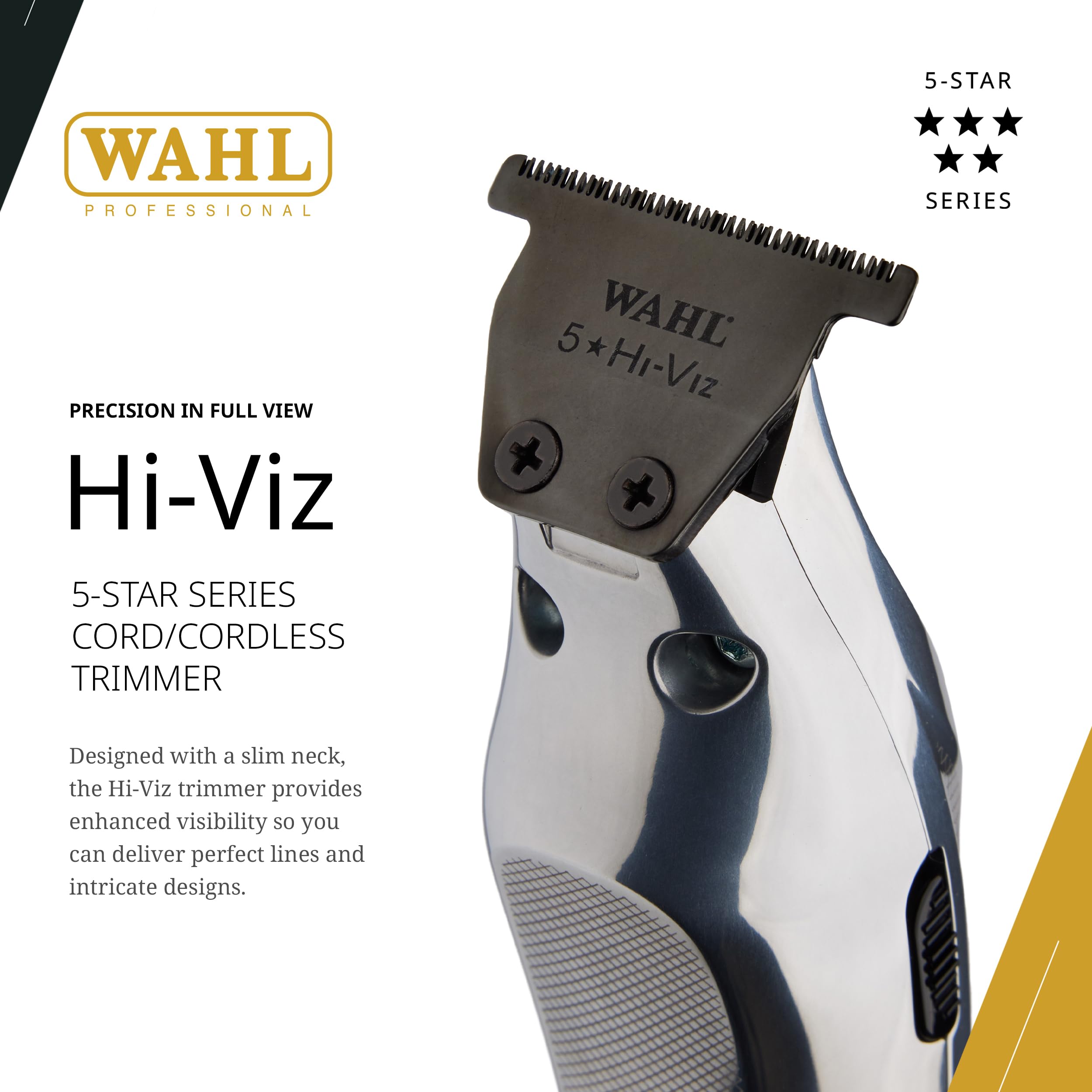 Wahl Hi-Viz Trimmer with DLC-coated wide T-blade for precise cuts.
