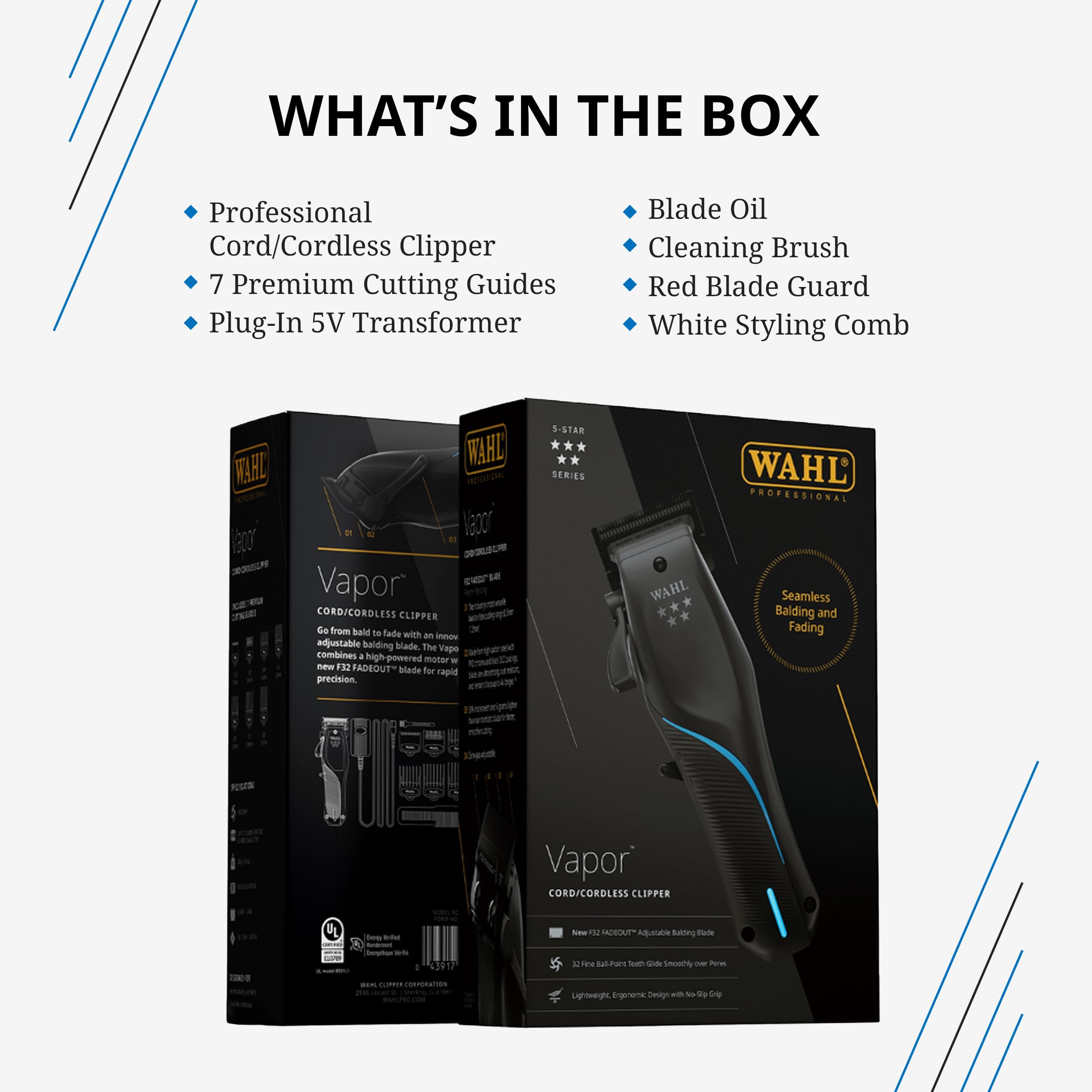 Wahl Vapor rust-resistant blades stay sharp through many trims