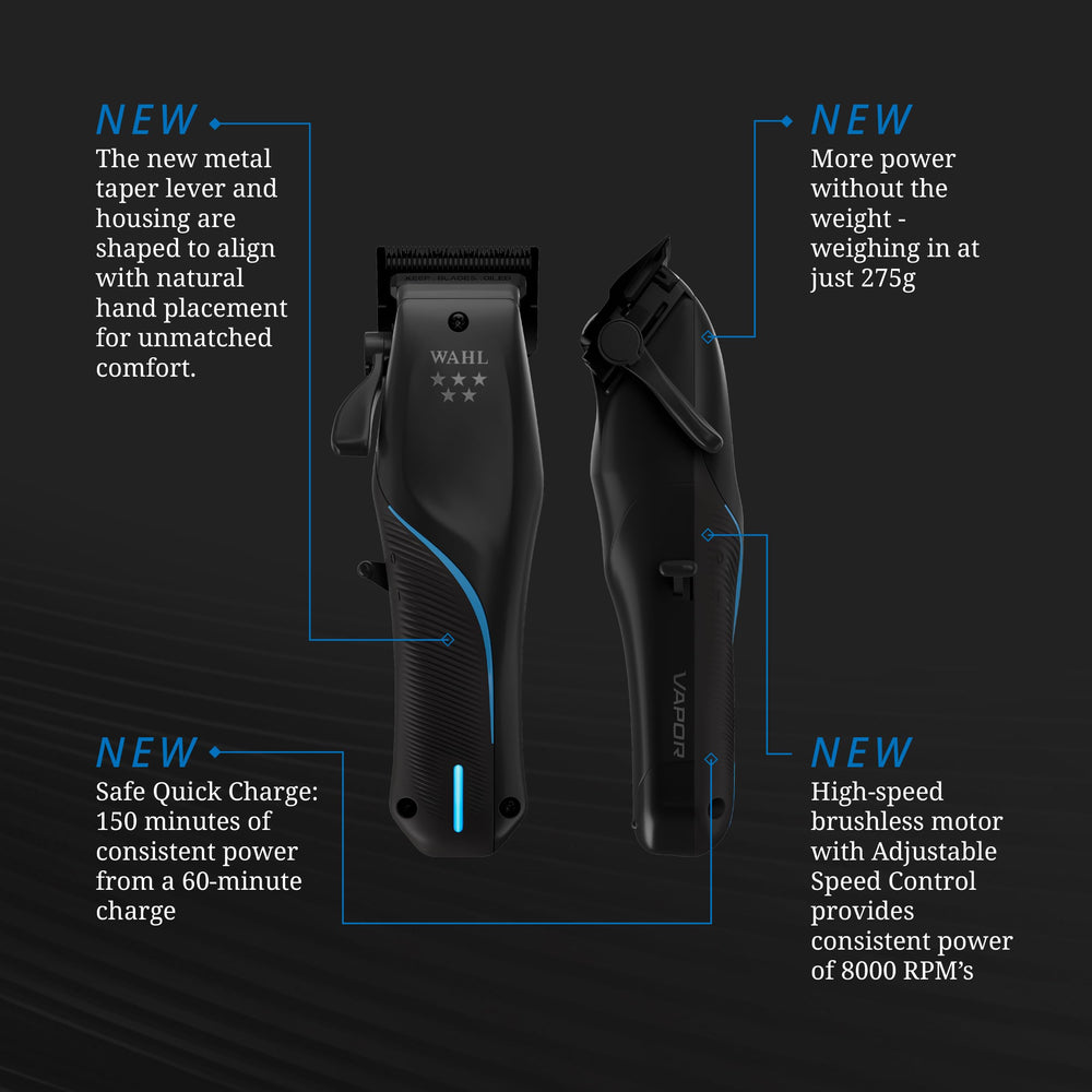 Wahl Vapor high-carbon steel blades with PVD and DLC coatings resist rust