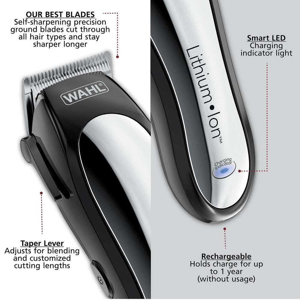 Wahl self-sharpening blades maintain sharp performance across hair types.
