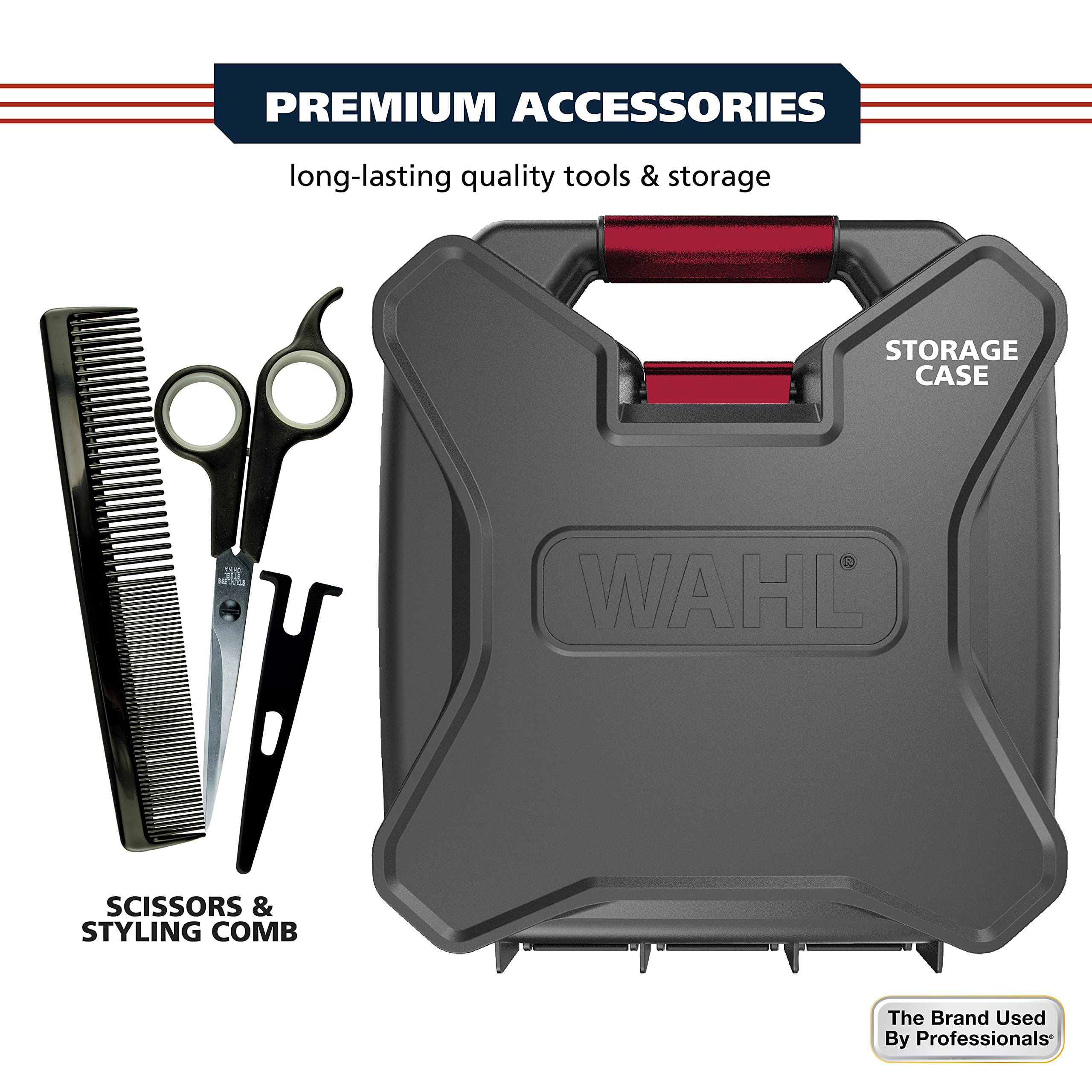 Hard storage case opened with tools ready for a home haircut.