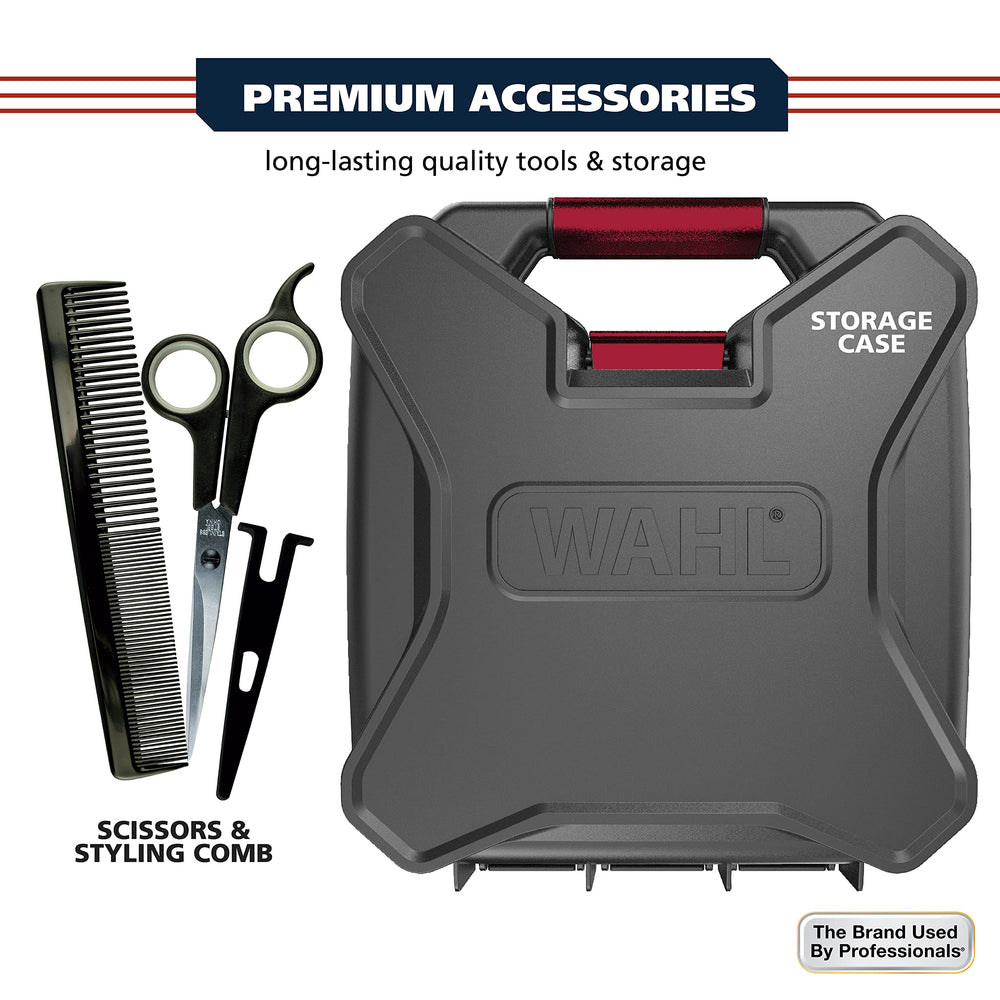 Hard storage case opened with tools ready for a home haircut.