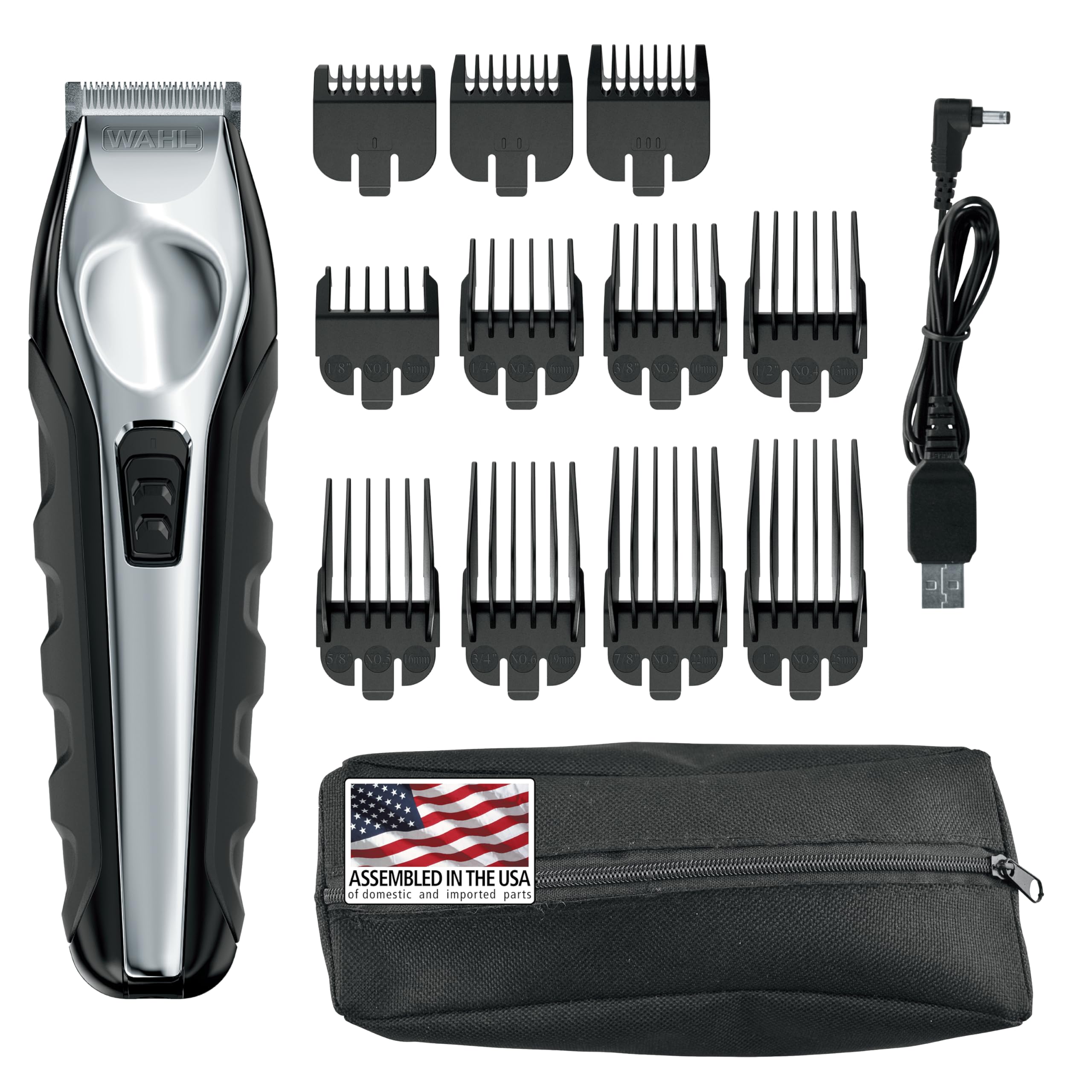 Wahl 9888 trimmer front view with guide combs for precise grooming