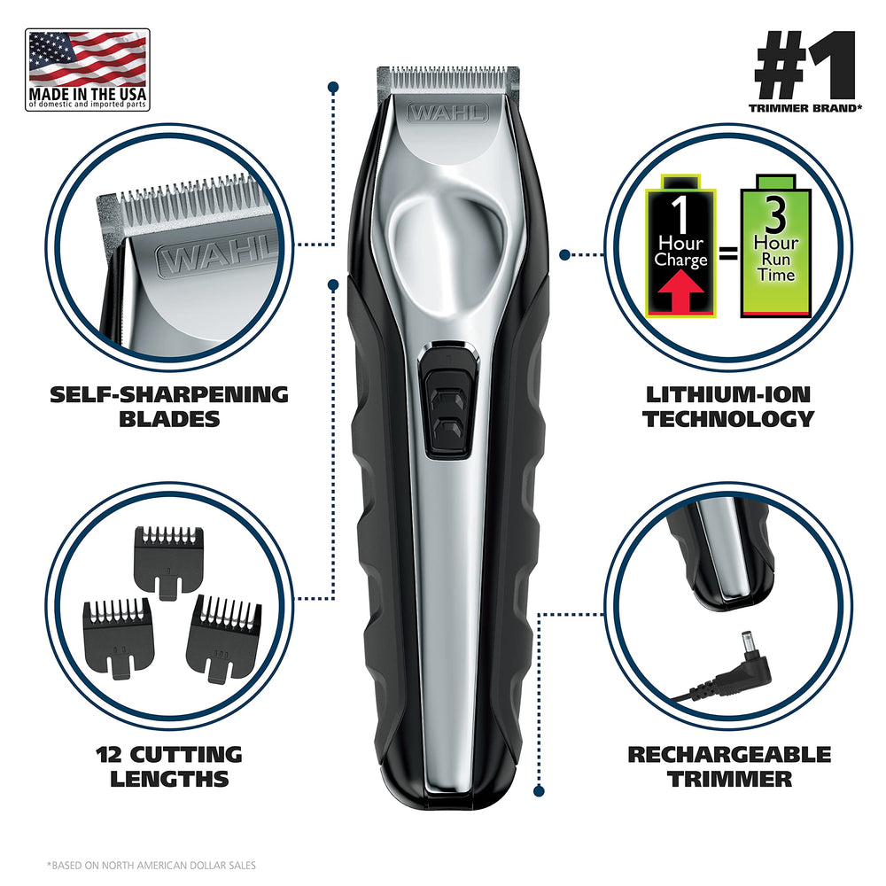Wahl 9888 trimmer side view shows ergonomic grip for control