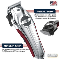 Braided power cable on Wahl clipper for flexible, tangle-free movement.