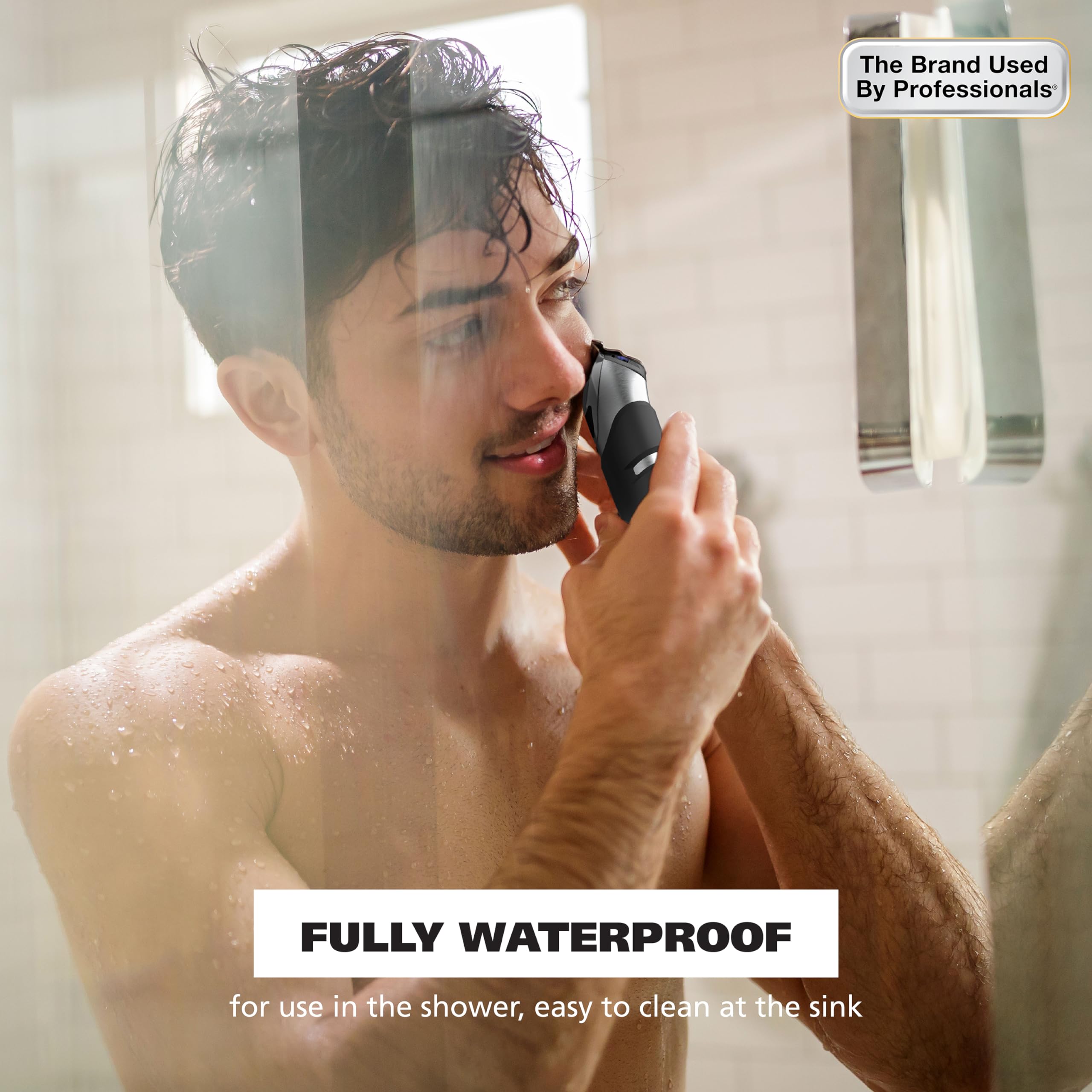 Wahl waterproof design allows in-shower trimming and simple cleanup.