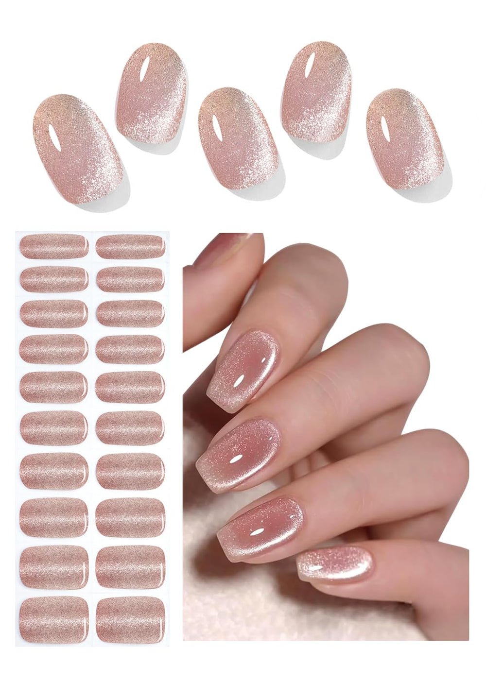 Wahrshei: tiras gel nude ojo de gato para uñas, acabado brillante y duradero.