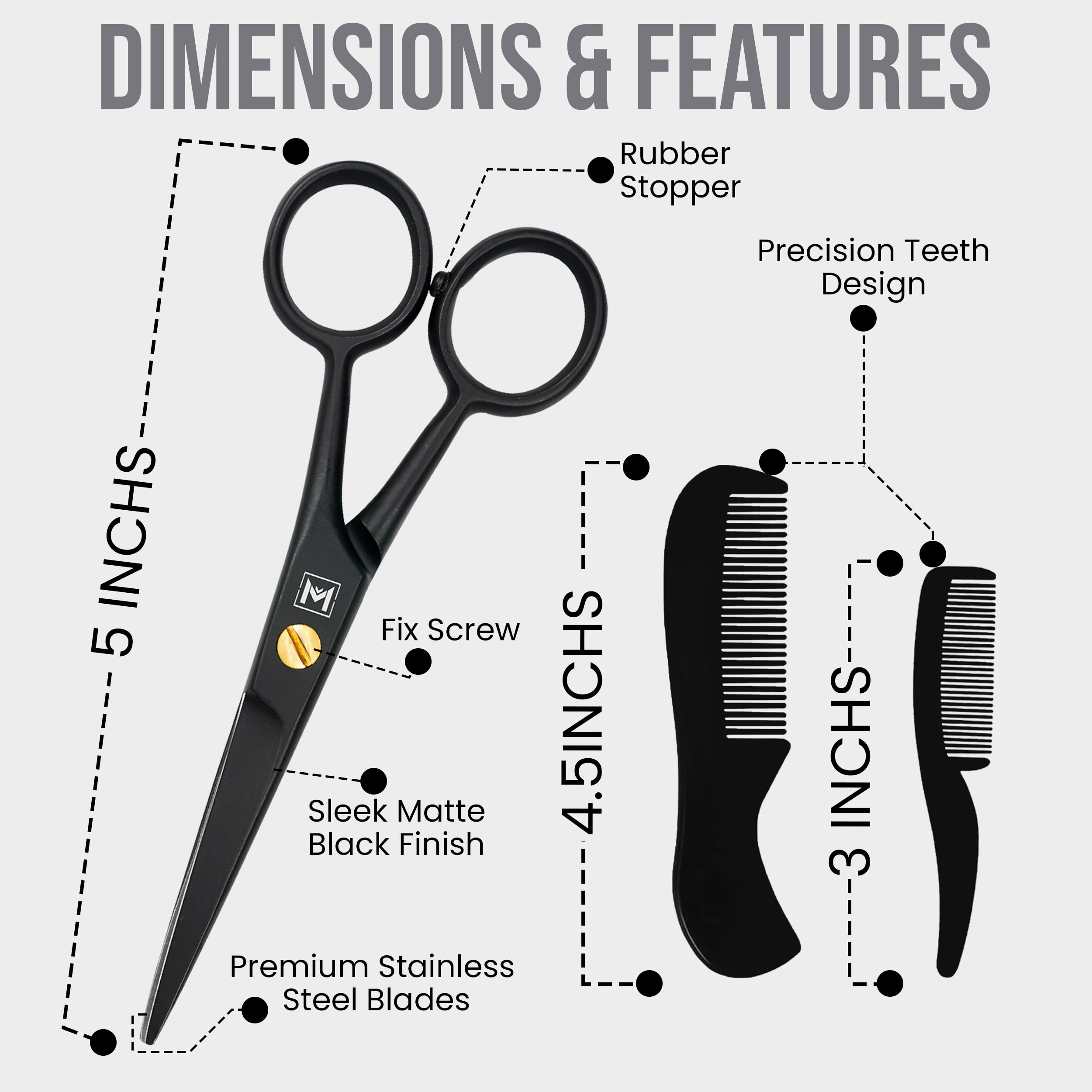 WAJEES beard scissors with ergonomic handle for comfortable grooming