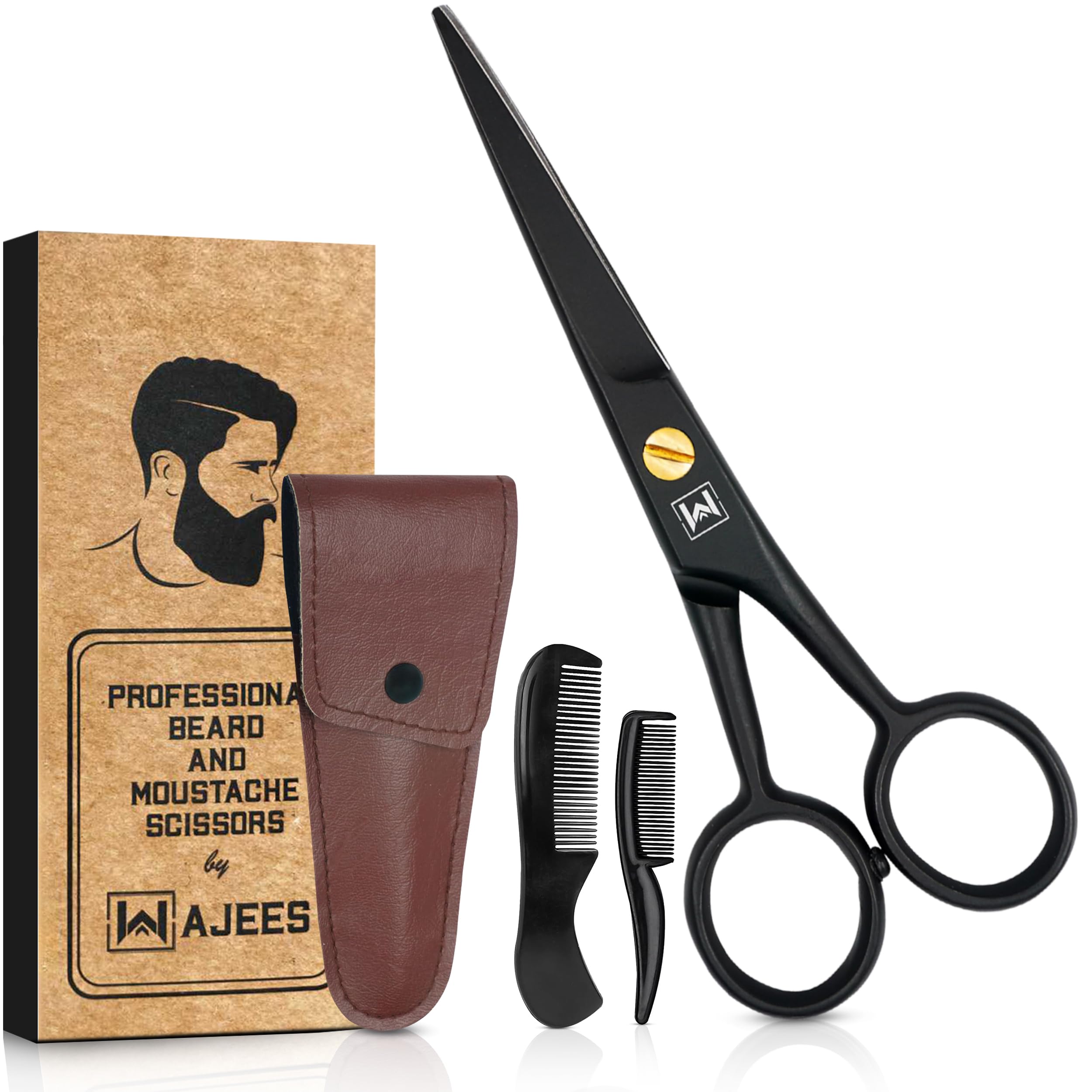 WAJEES mustache scissors five-inch blades for precise, pull-free trimming