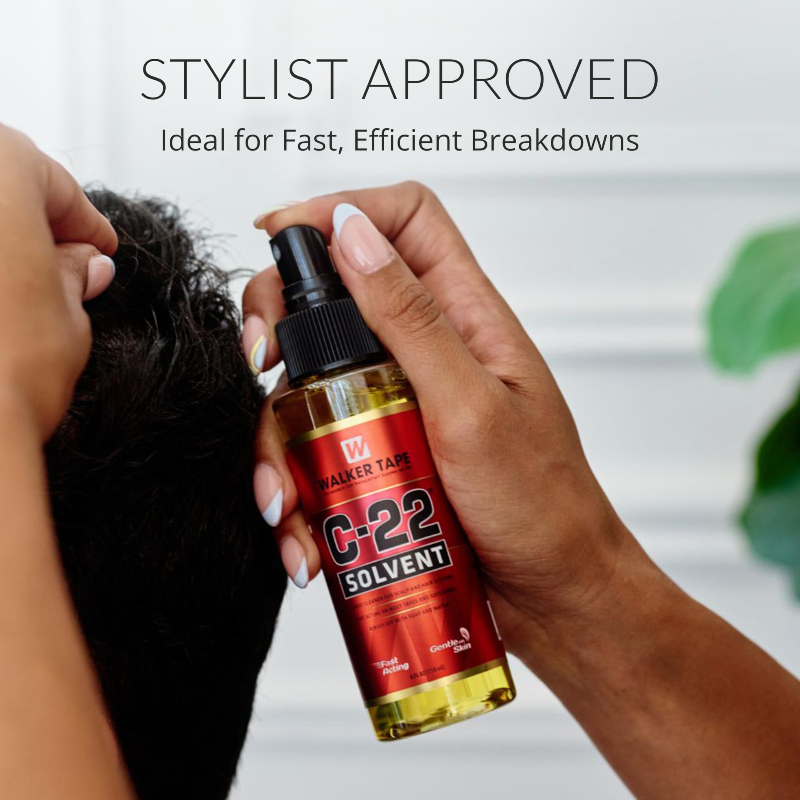 Walker Tape C-22 cleans up adhesive on wigs and extensions for maintenance.