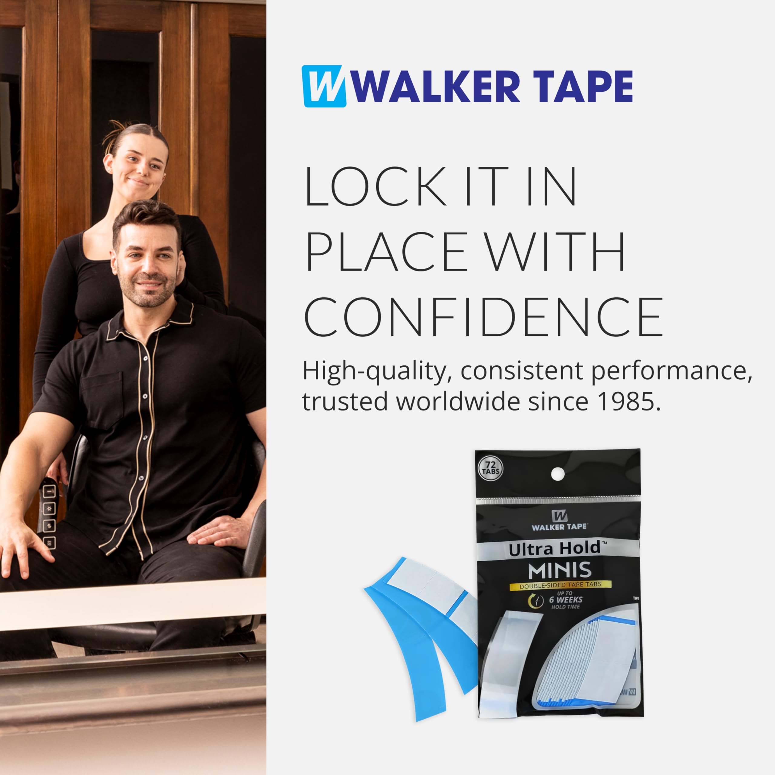 Walker Tape Ultra Hold Mini Tabs ready to use on hairpieces