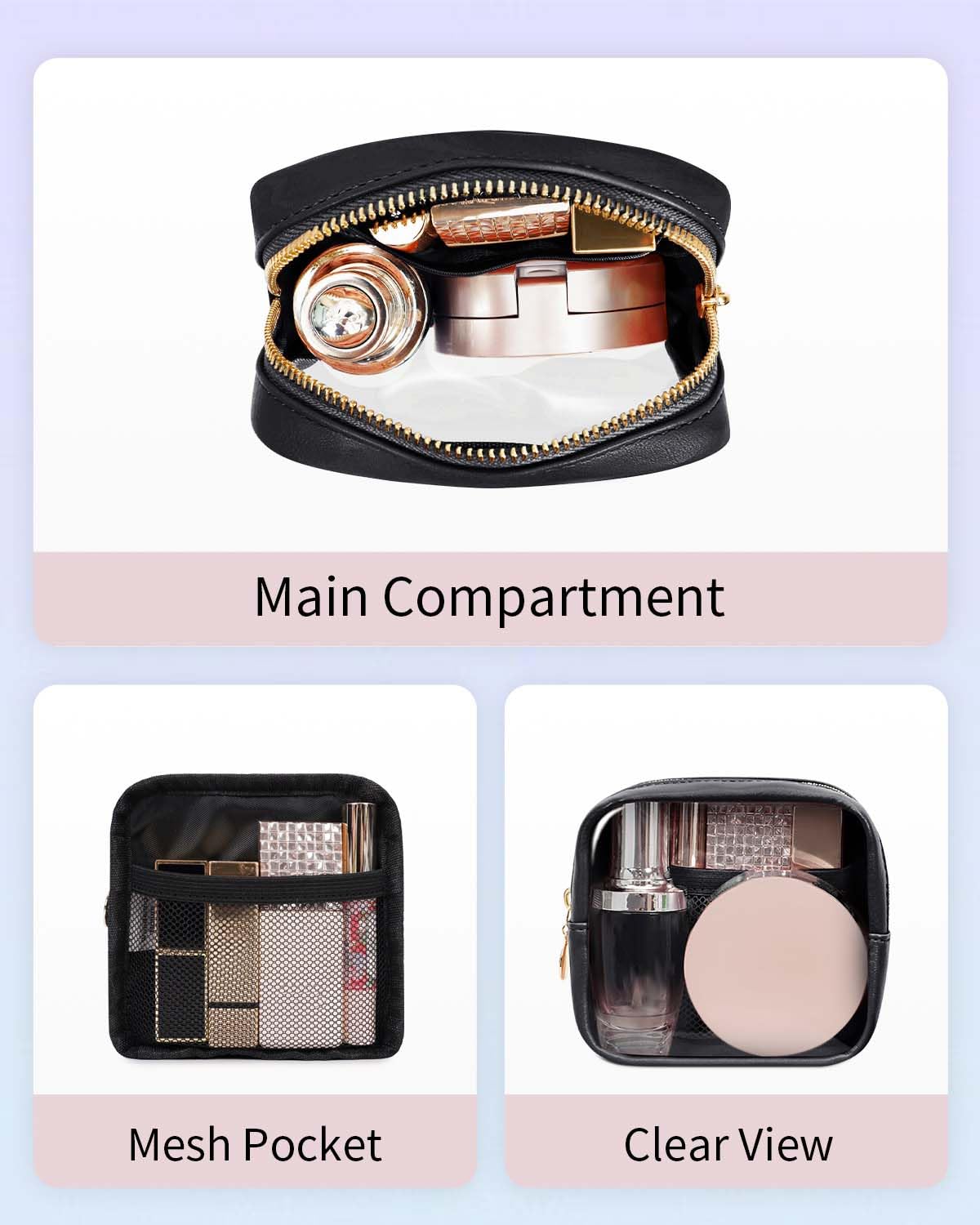 Wandering Nature bag interior mesh pocket keeps cosmetics organized on the go.