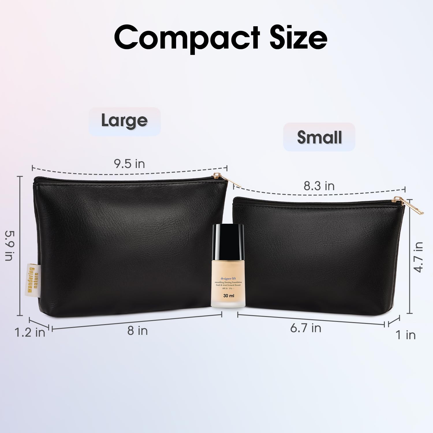 Wandering Nature makeup bag small compact black—purse-friendly storage for on-the-go touch-ups.