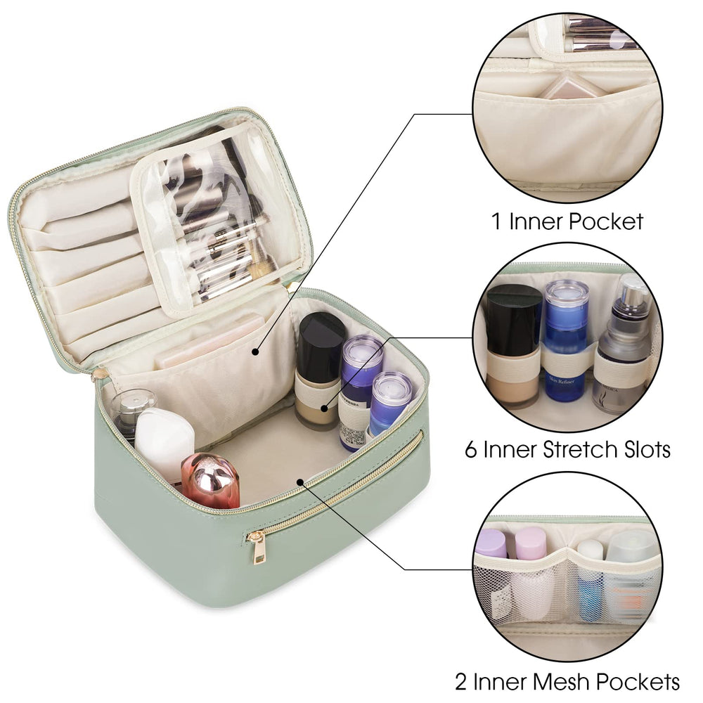 Wandering Nature makeup bag interior shows elastic cords and pockets for organized toiletries