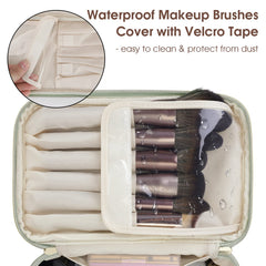 Wandering Nature makeup bag sage-green top compartment highlights brush slots for travel-ready kits