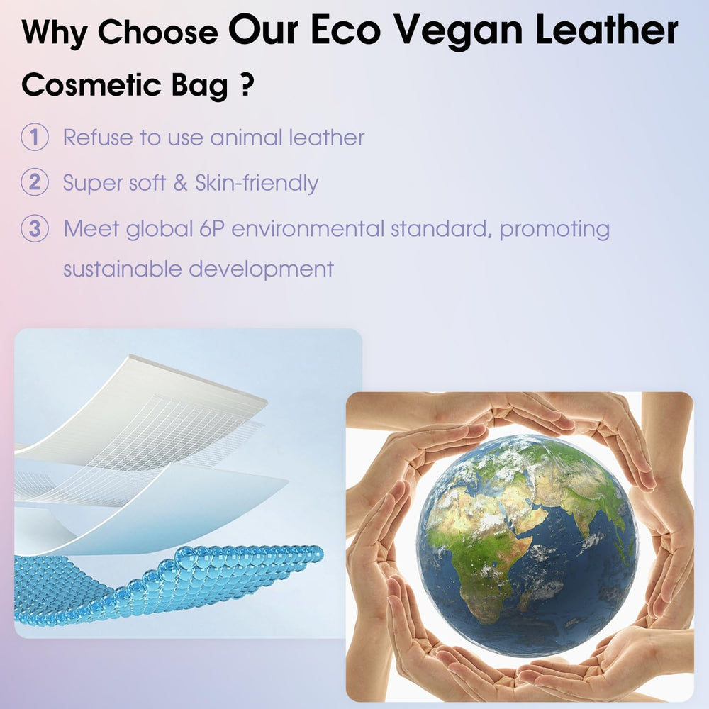 Wandering Nature vegan leather makeup bag black—durable, water-resistant daily organizer.