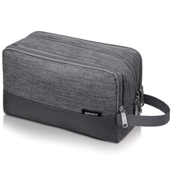WANDF toiletry bag hanging in denim grey, ideal for easy access on trips.