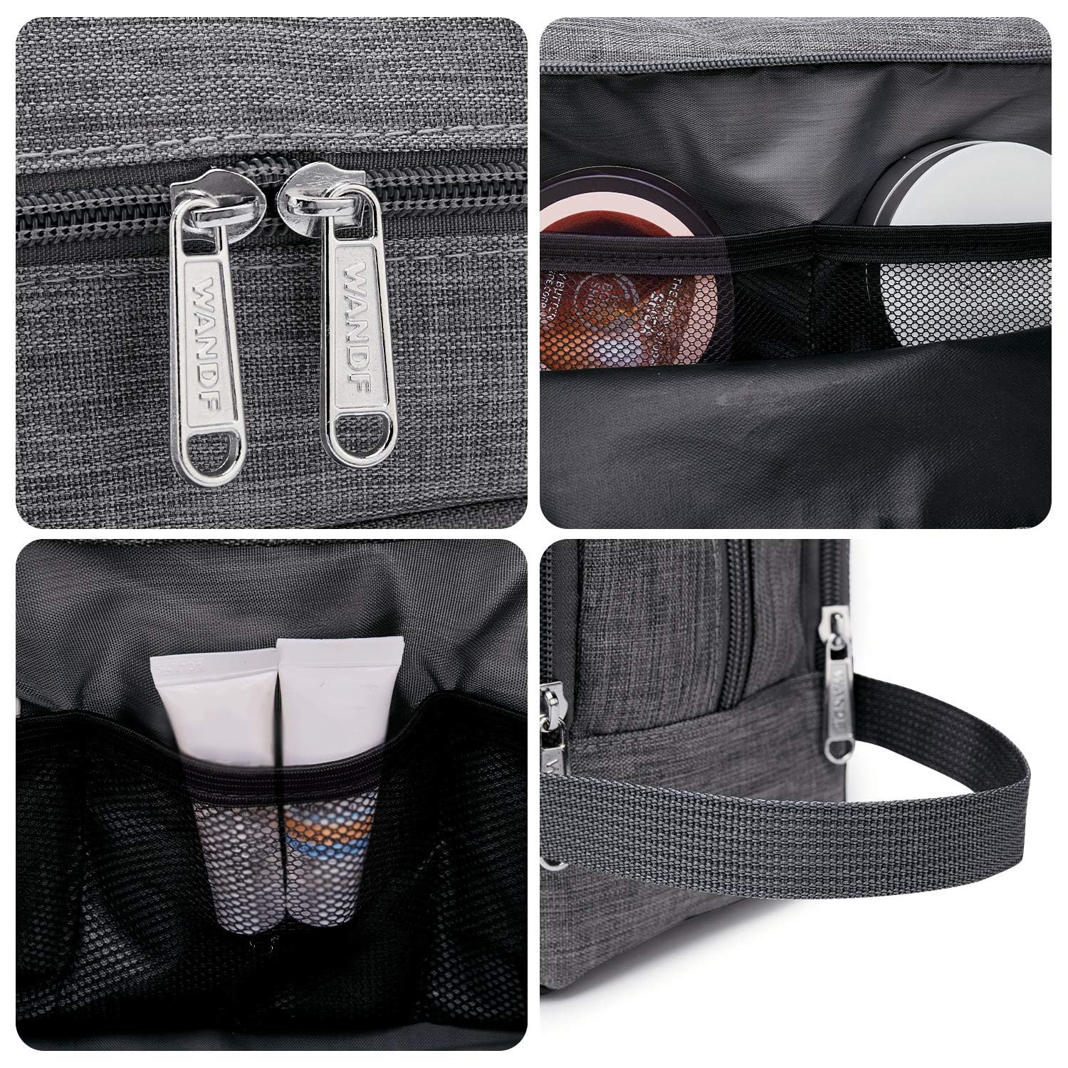 WANDF toiletry bag organized compartments ensure smaller items stay visible.