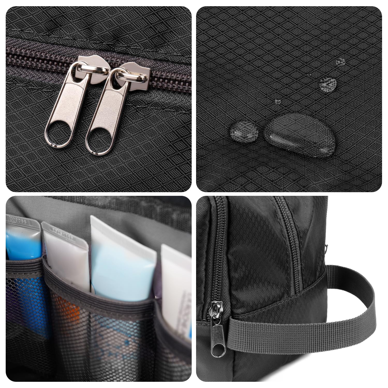 WANDF toiletry bag zippered-mesh-pocket keeps small items visible and breathable