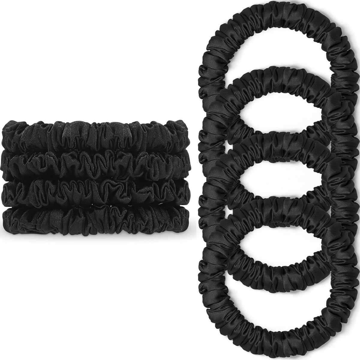 WantGor scrunchies satin negro: conjunto de 4 piezas para uso diario sin dañar el cabello.