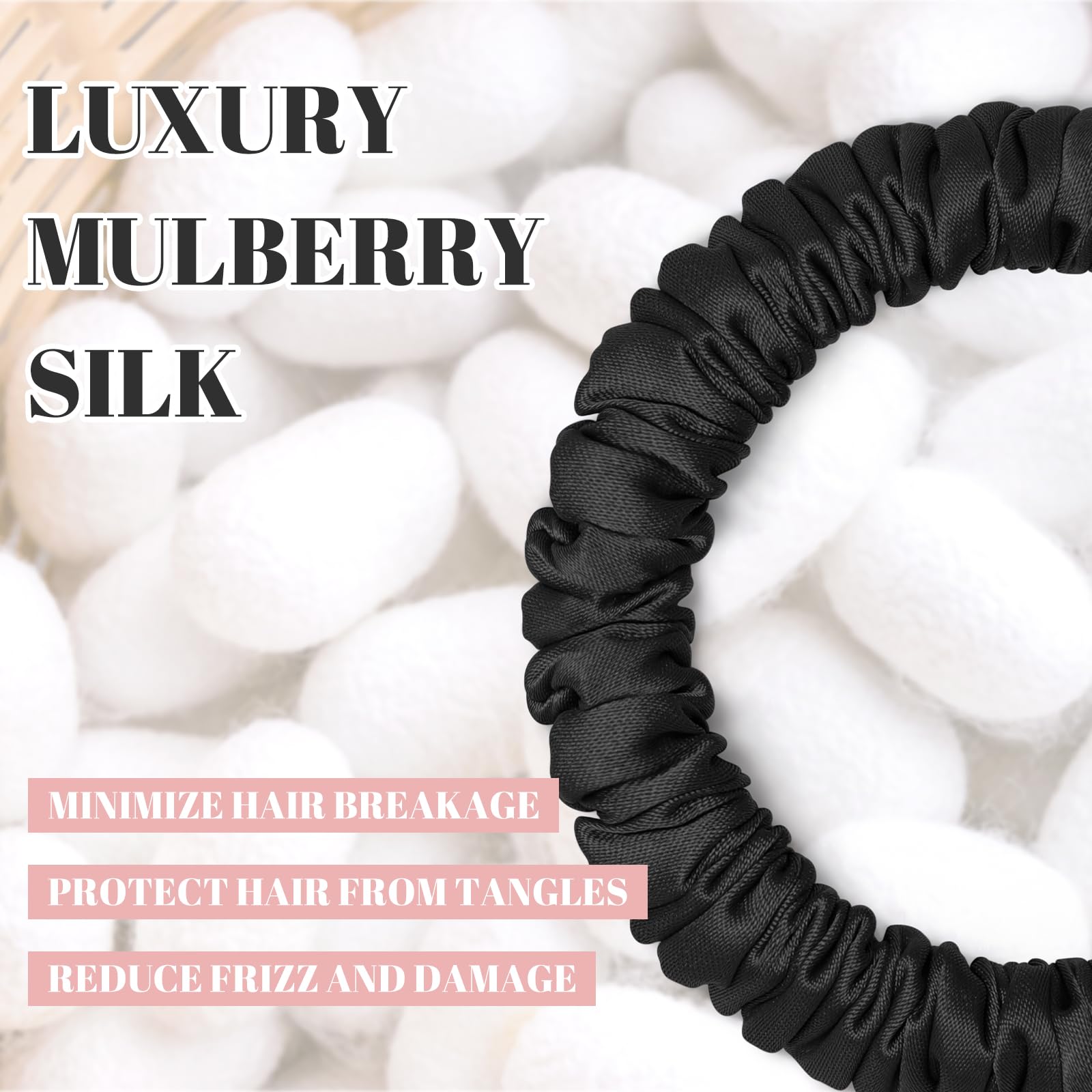 WantGor scrunchies satin negro: textura brillante que eleva el peinado.