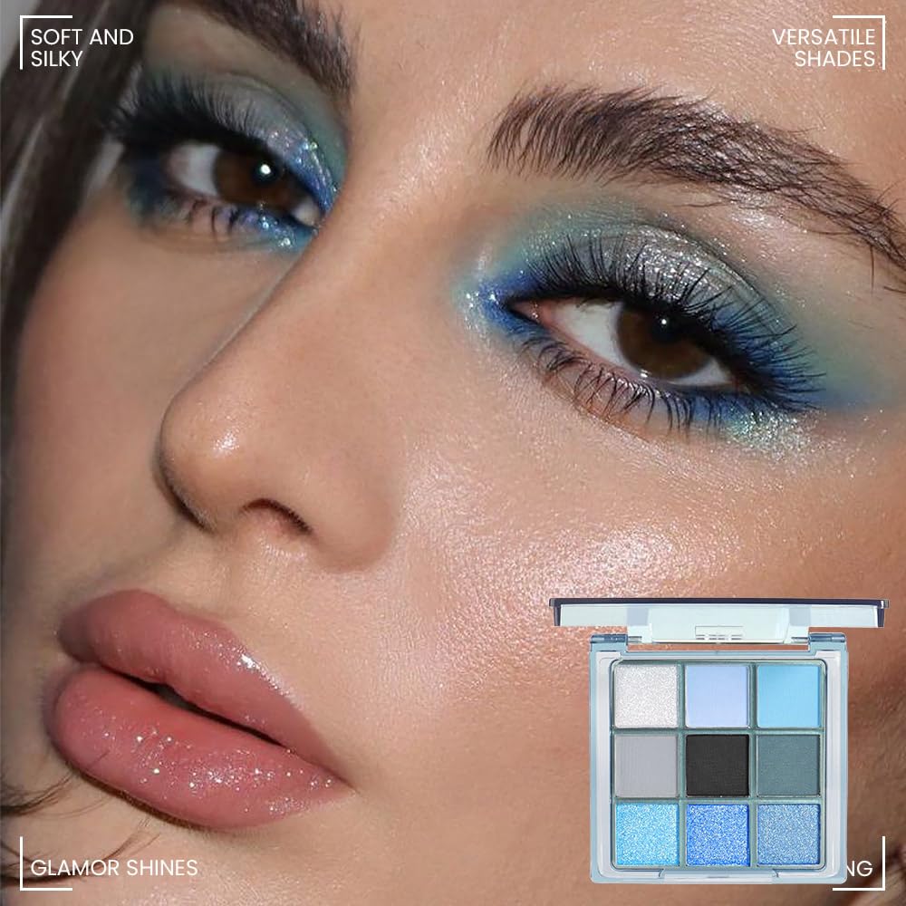 WanTuoluo light blue eyeshadow palette front view showing compact design for on-the-go makeup.