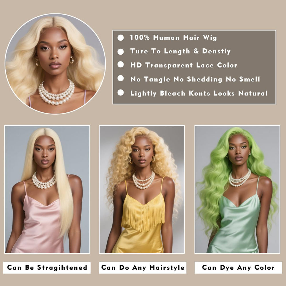 WAQI blonde human hair body-wave wig offering versatile styling and natural shine.