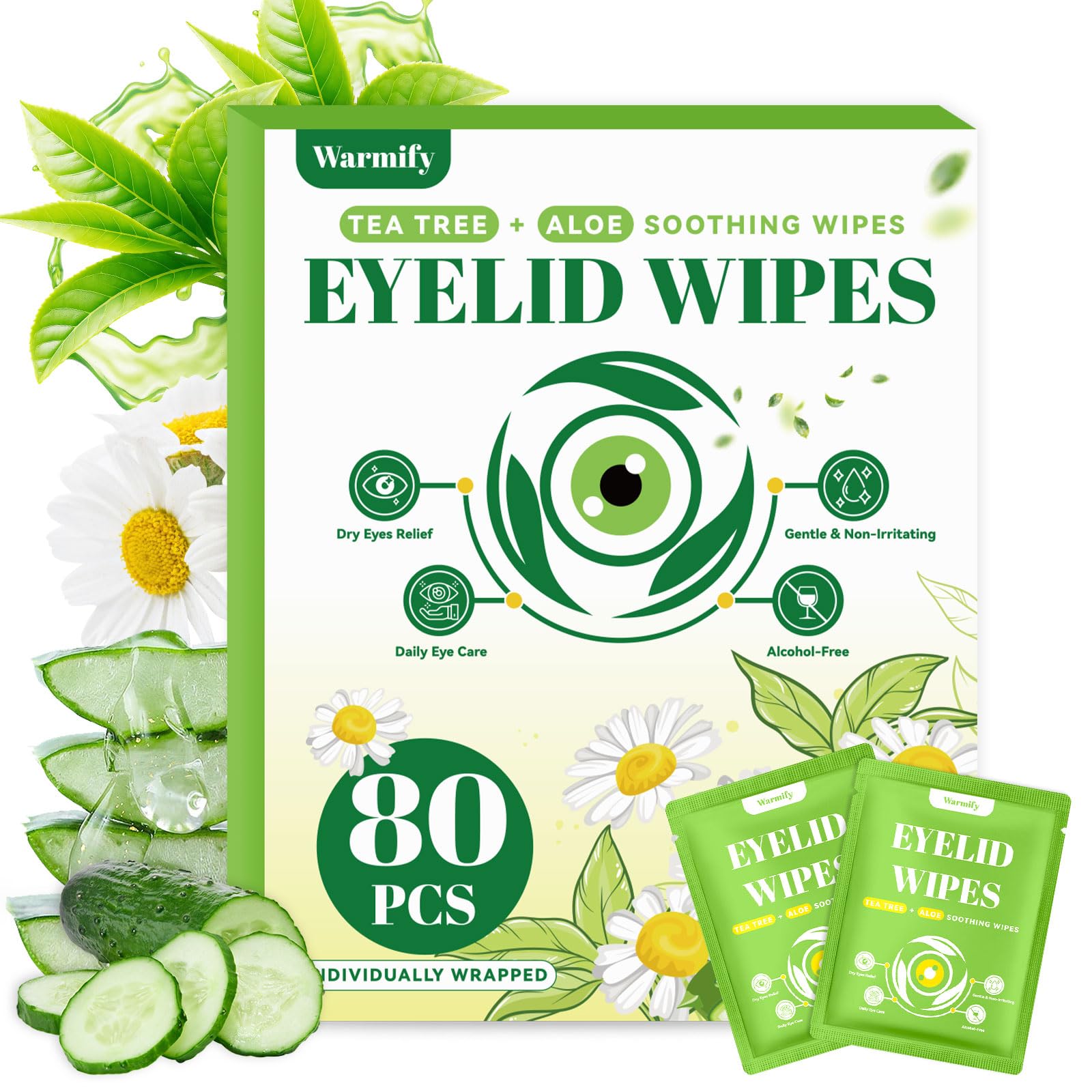 Warmify: paquete de 80 toallitas para párpados con aceite de árbol de té.