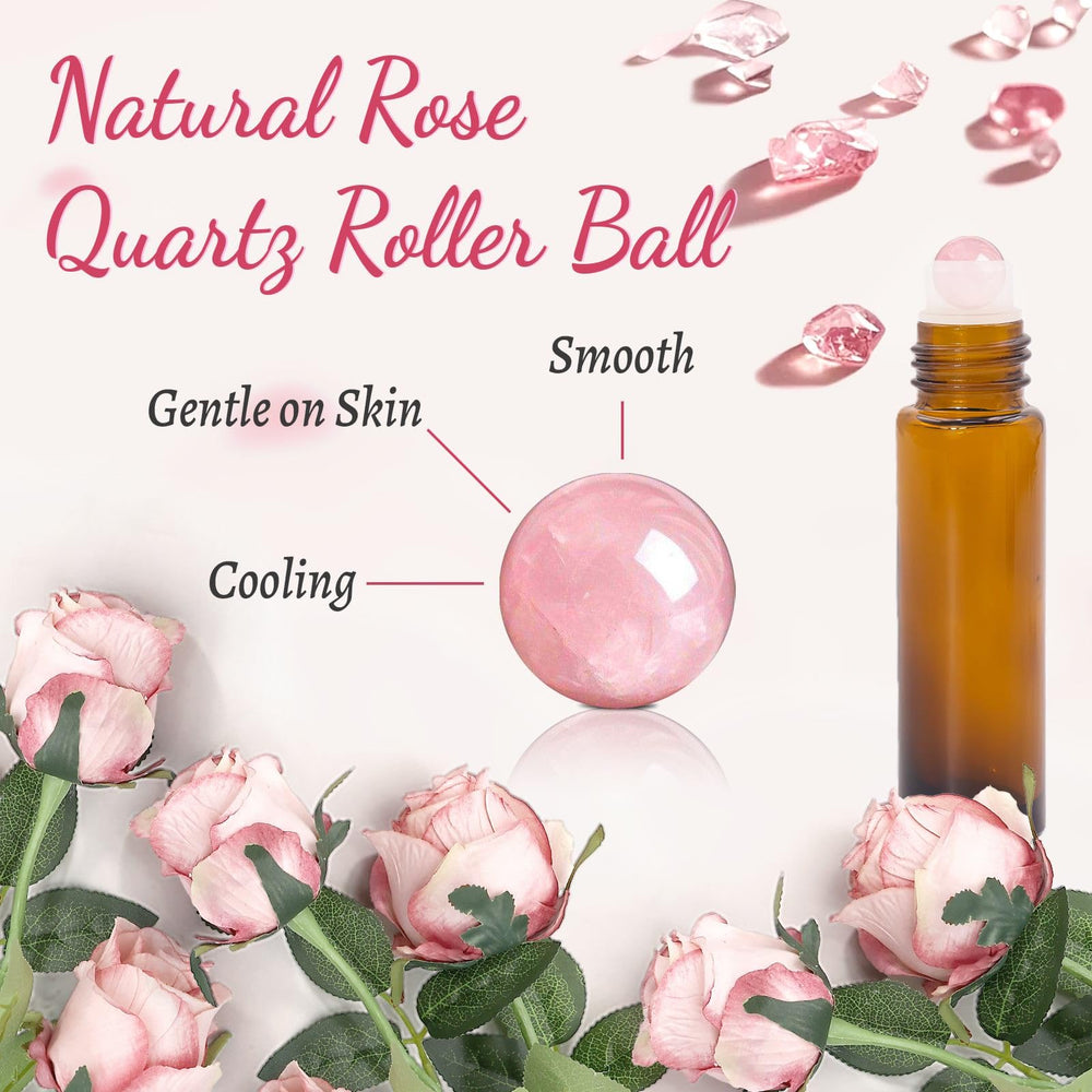 Warmify rose quartz roller bottle with rose gold cap for on-the-go aromatherapy
