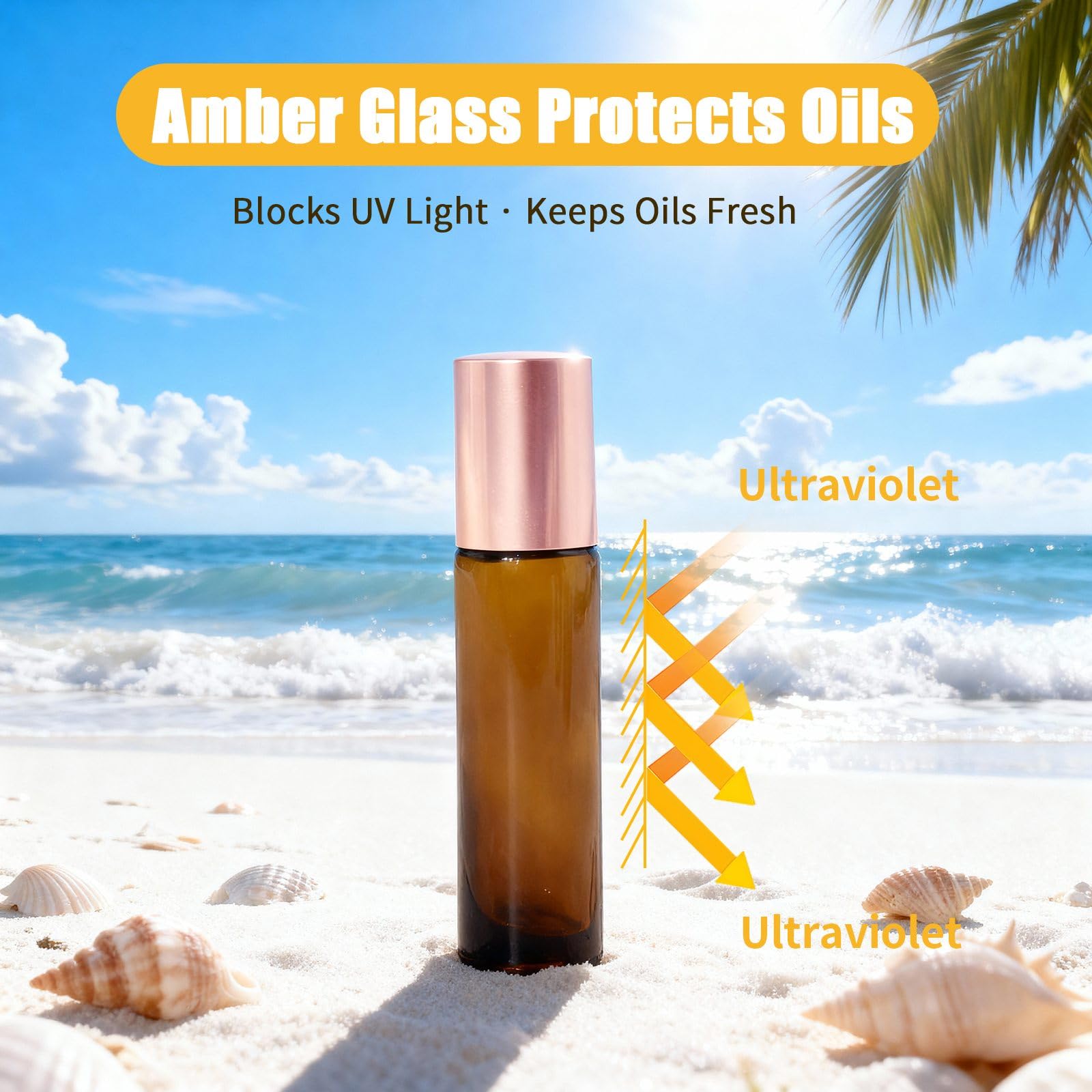 Warmify 10ml amber glass bottle showcasing crystal roller for even scent diffusion