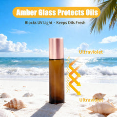 Warmify 10ml amber glass bottle showcasing crystal roller for even scent diffusion