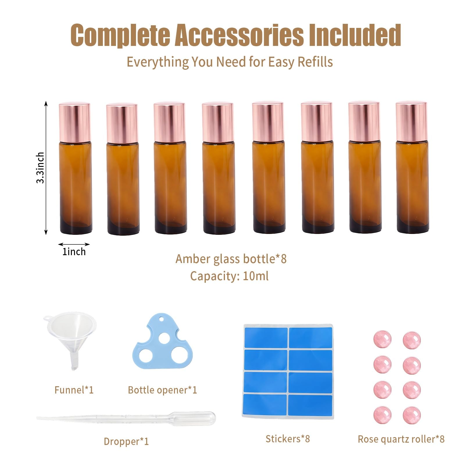 Warmify amber glass bottles pair with rose gold caps for elegant gifting