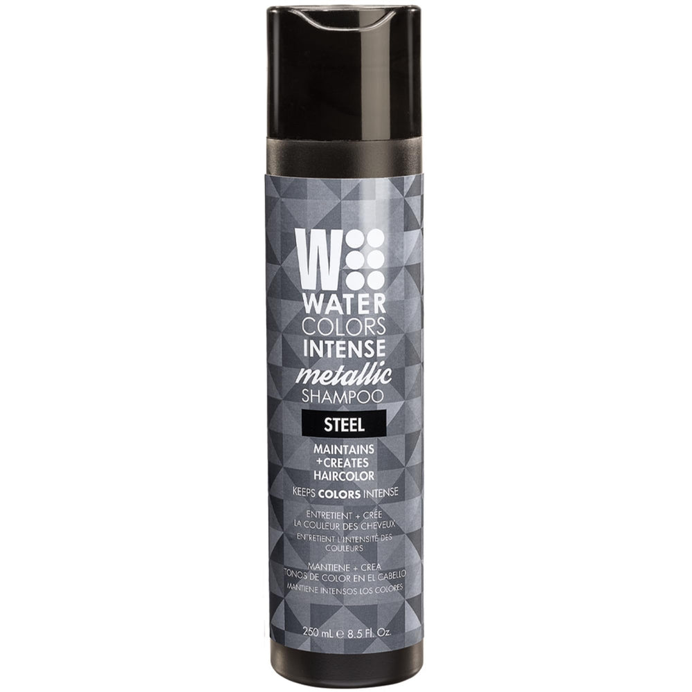 Watercolors INTENSE METALLIC shampoo bottle showing vibrant color maintenance while sulfate-free.
