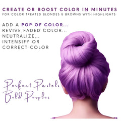 Foam application demonstrates cleansing and color deposition with Watercolors purple shampoo