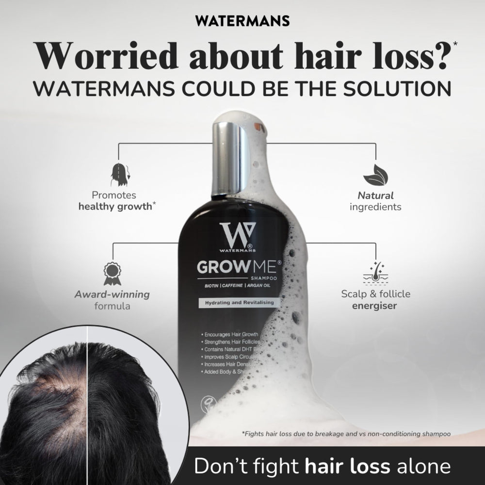 Watermans Grow Me conditioner bottle for thicker-looking hair and smoother manageability