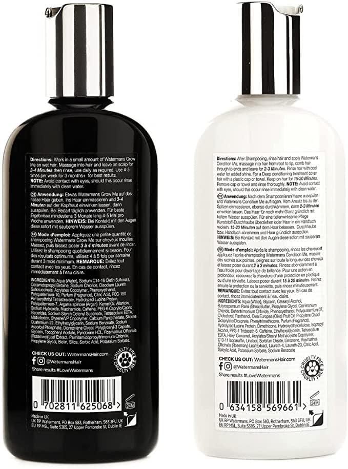 Premium Watermans Grow Me display showing UK-made hair care set